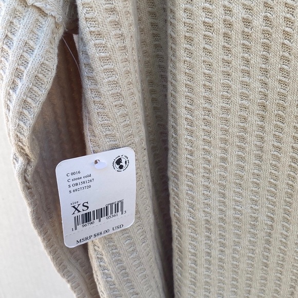 NWT Free People XS Cream Juicy Cowl Neck Long Sleeve Waffle Knit thermal top - Picture 7 of 8